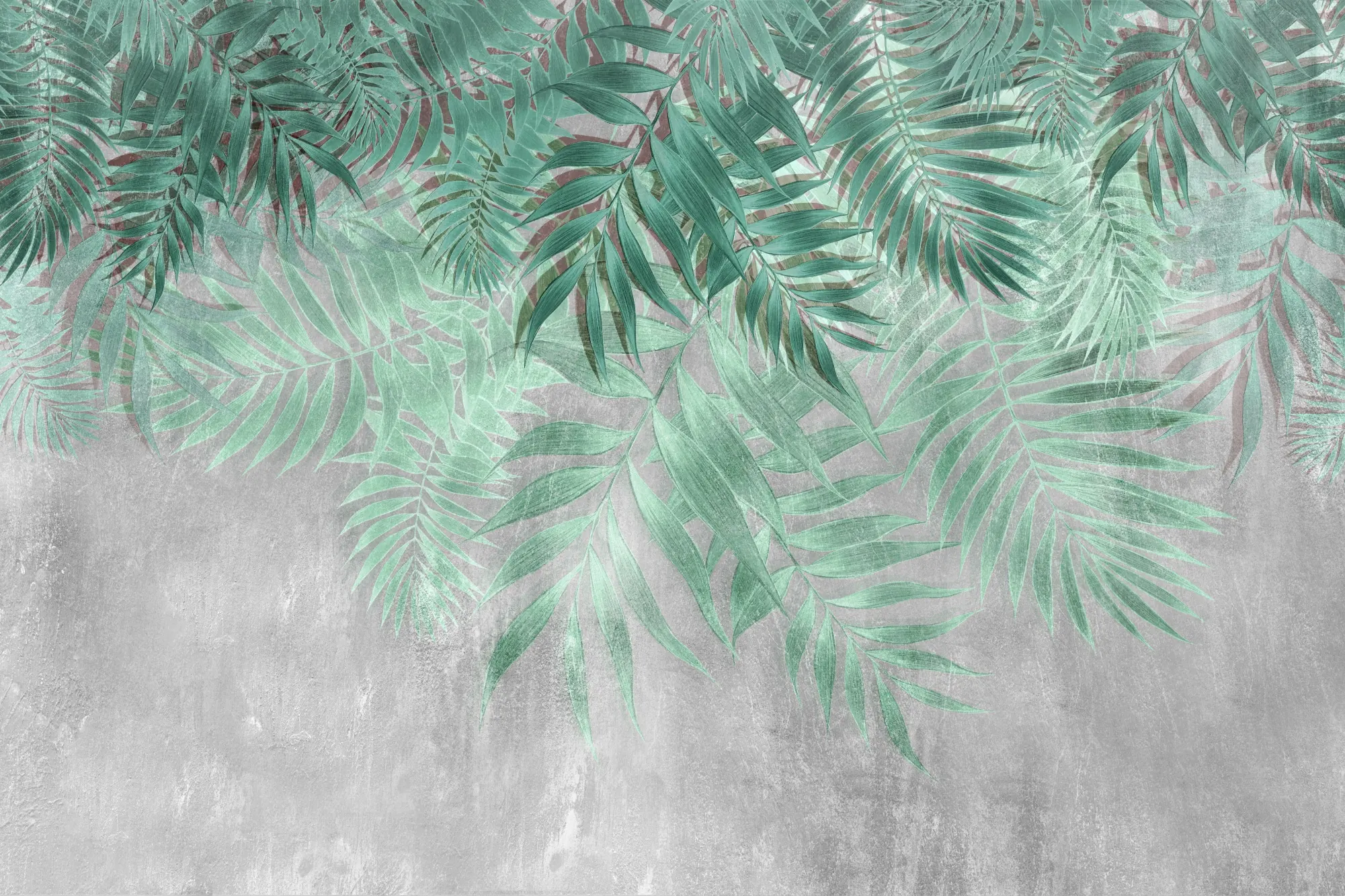 Ciemnozielona fototapeta z warstwowymi liśćmi palm