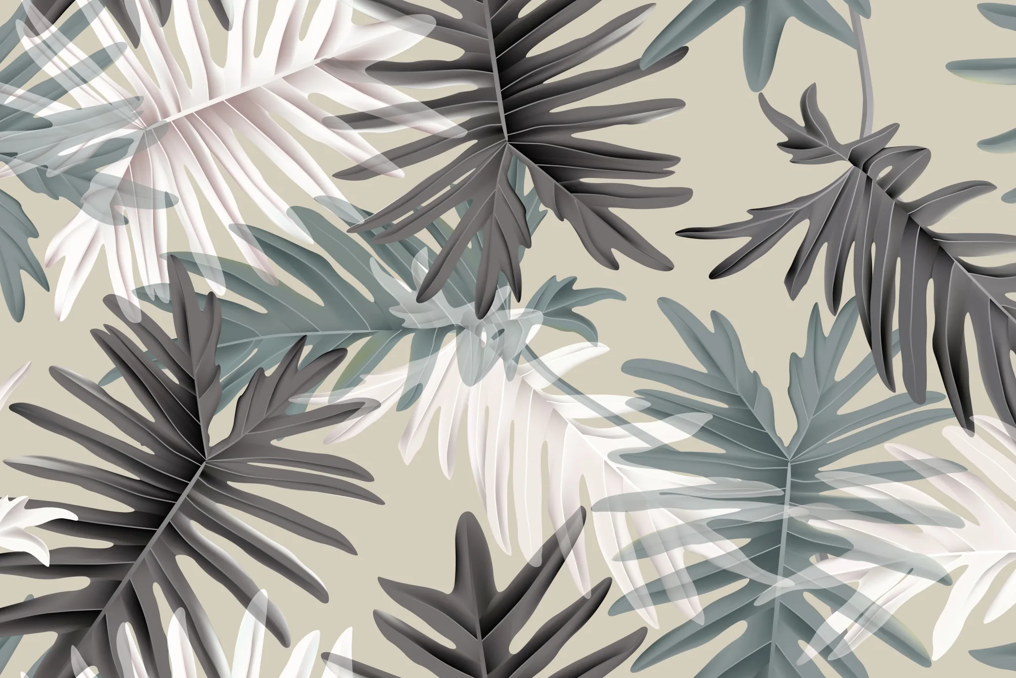 Abstrakcyjna fototapeta z nakładającymi się liśćmi palm