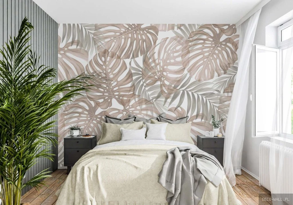 Neutralna fototapeta Monstera Nude z beżowymi liśćmi