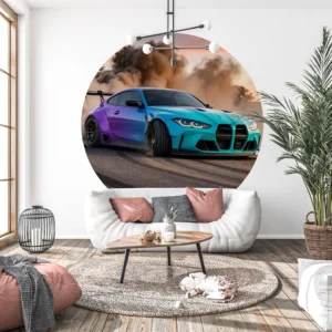 Naklejka koło samochód BMW w Drifcie, Turkus i Fiolet we wnętrzu – wizualizacja