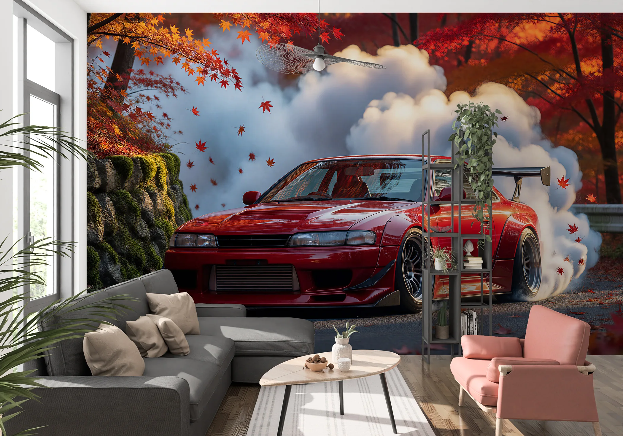 Fototapeta Czerwone Coupe wśród Klonów w eleganckim wnętrzu