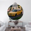 Naklejka koło samochód Żółty Hatchback i Tarasy Ryżowe – wizualizacja Naklejka koło samochód Żółty Hatchback i Tarasy Ryżowe we wnętrzu – wizualizacja