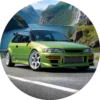 Naklejka koło Limonkowy Hatchback nad Fiordem – wzór Naklejka koło Limonkowy Hatchback nad Fiordem – płaski wzór