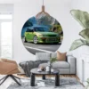 Naklejka koło samochód Limonkowy Hatchback nad Fiordem – wizualizacja Naklejka koło samochód Limonkowy Hatchback nad Fiordem we wnętrzu – wizualizacja