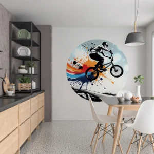 Naklejka koło rower BMX w Kolorowych Wstęgach we wnętrzu – wizualizacja
