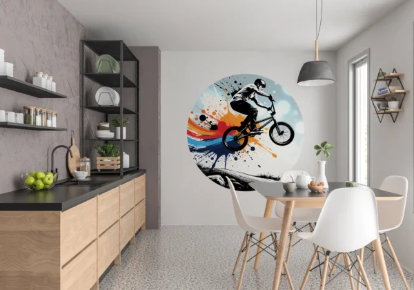 Naklejka koło rower BMX w Kolorowych Wstęgach we wnętrzu – wizualizacja