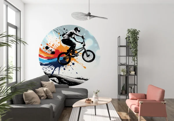 Naklejka koło rower BMX w Kolorowych Wstęgach we wnętrzu – wizualizacja 2