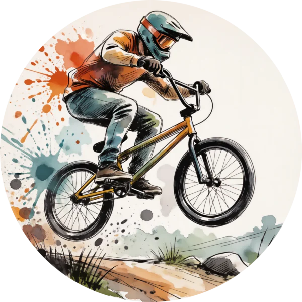 Naklejka koło BMX Tuszem i Akwarelą – płaski wzór