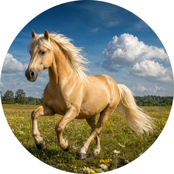 Naklejka koło Złocisty Galop pod Chmurami – płaski wzór
