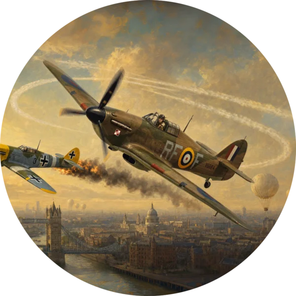 Naklejka koło Hurricane nad Tower Bridge – płaski wzór