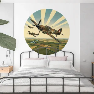 Naklejka koło samolot wojskowy Hurricane w stylu plakatu retro we wnętrzu – wizualizacja