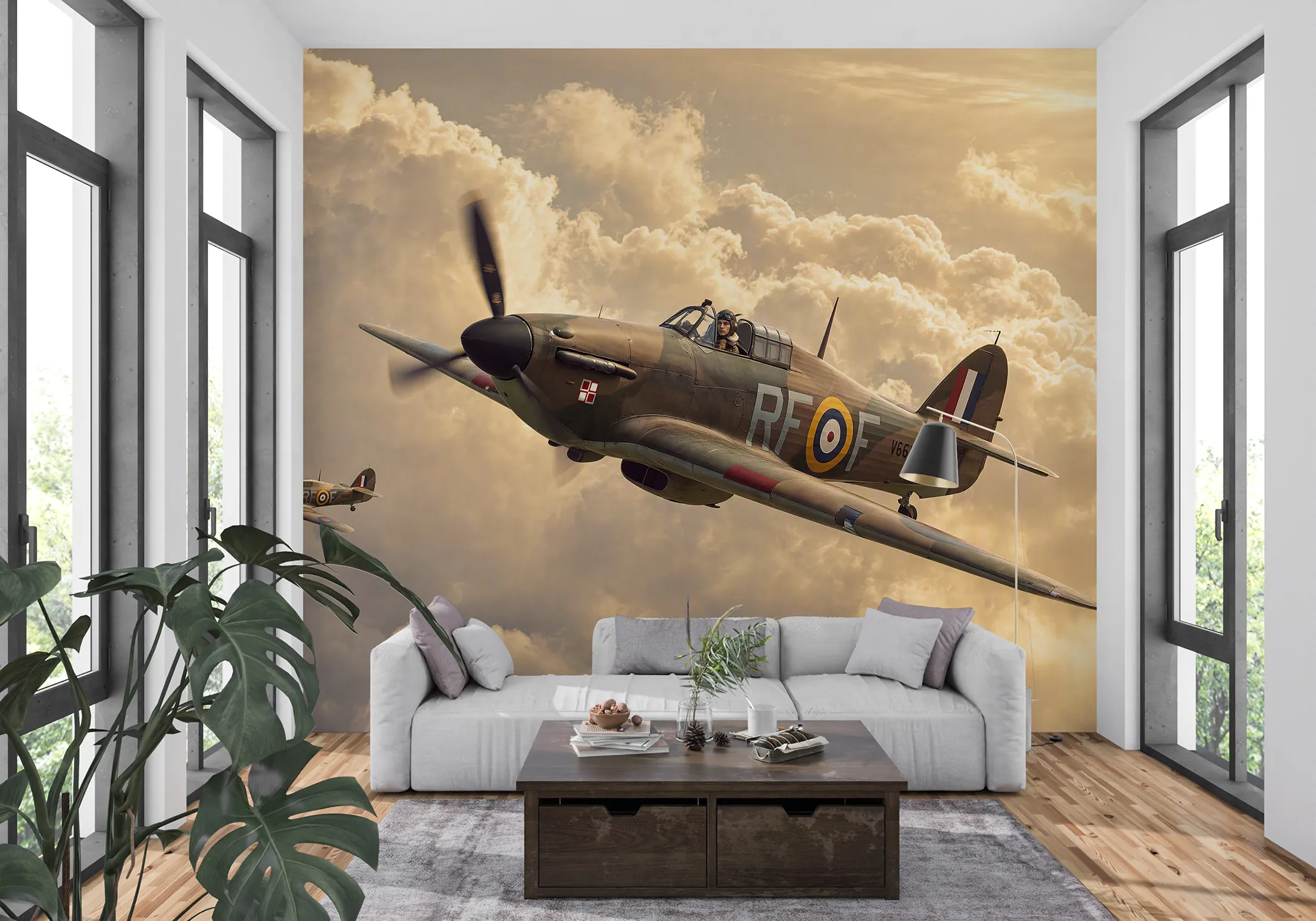 Fototapeta Hurricane w złotych chmurach w eleganckim wnętrzu